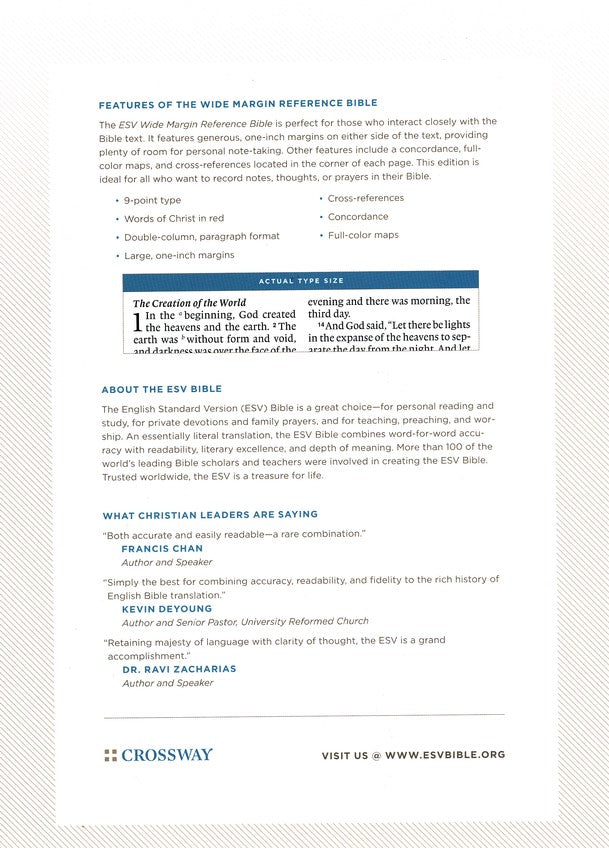 ESV Wide Margin Reference Bible Brown TruTone (top, due 3/22/26)