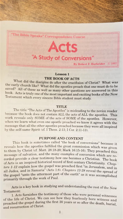 Acts Correspondence Course " A Study of Conversions" Lesson 1