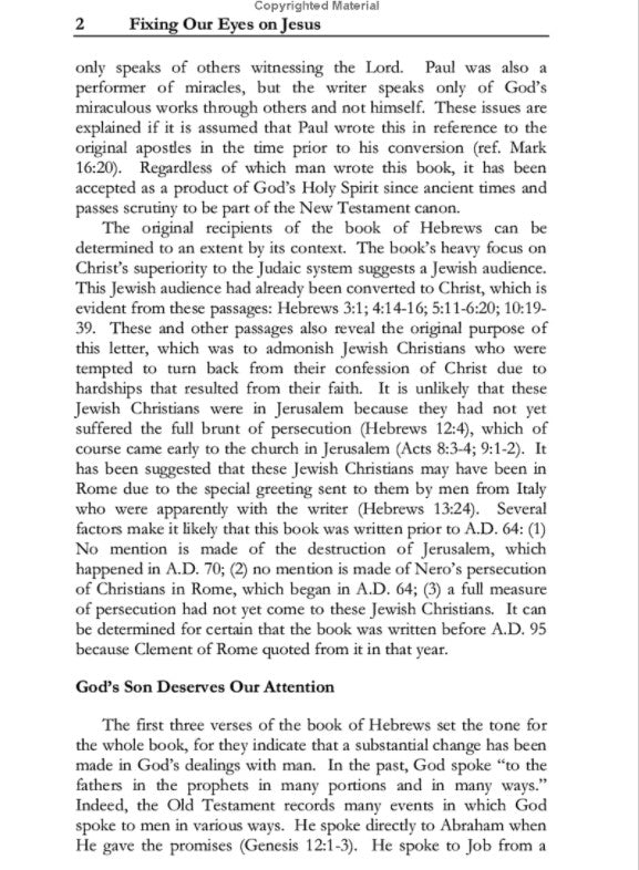 Fixing Our Eyes on Jesus: A Study of the Book of Hebrews