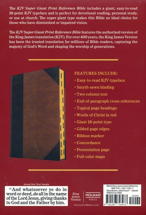 KJV Super Giant Print Reference Bible, Black Brown LeatherTouch, Indexed