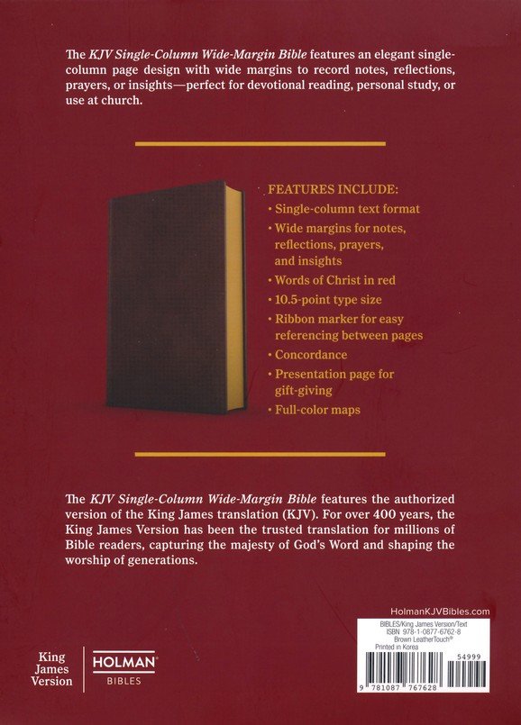 KJV Single Column, Wide-Margin Bible Brown Leathertouch