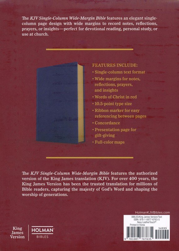 KJV Single Column, Wide-Margin Bible Navy Leathertouch