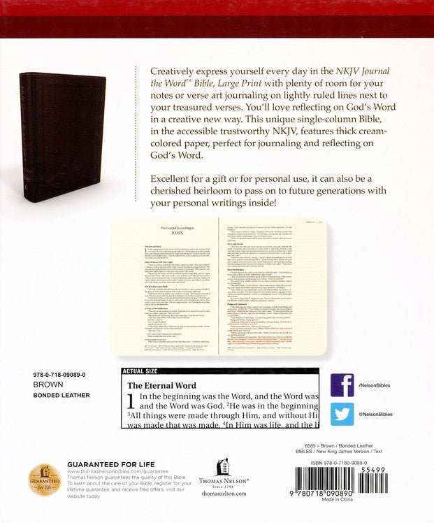NKJV Journal the Word Bible Large Print,  Brown Bonded Leather