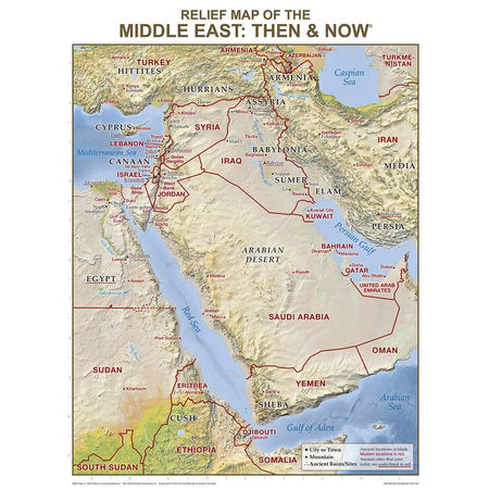 Middle East Relief Map Then & Now Wall Chart Laminated