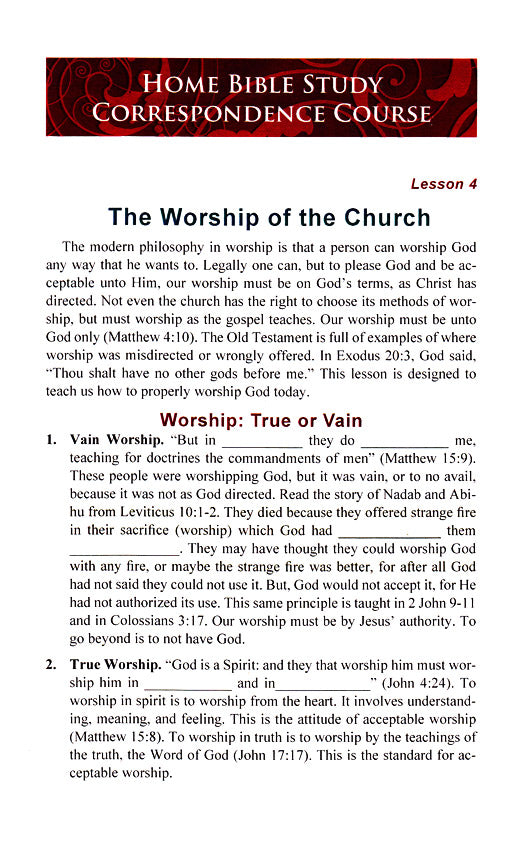 Home Bible Study Correspondence Course:  Lesson 4