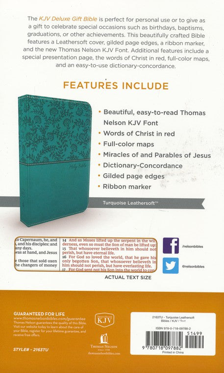 KJV Deluxe Gift Bible Turquoise Leathersoft