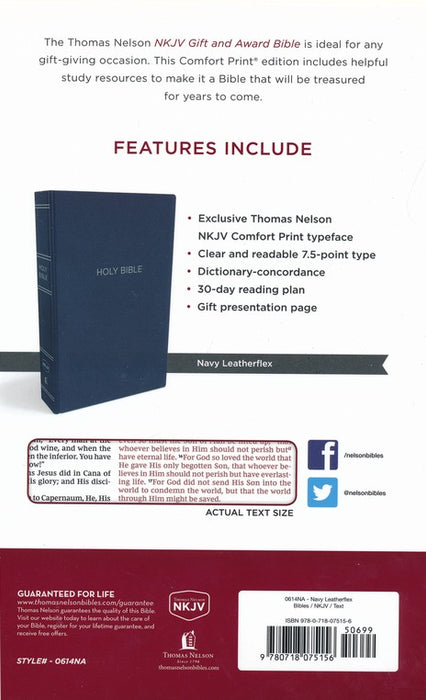 NKJV Gift & Award Bible - Blue