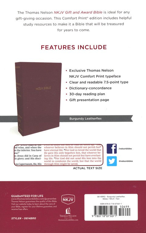 NKJV Gift & Award Bible - Burgundy