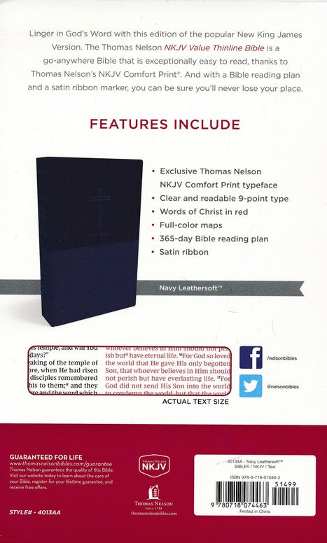 NKJV Value Thinline Bible Navy Leathersoft