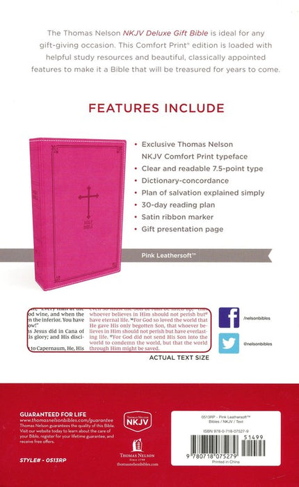 NKJV Deluxe Gift Bible Pink LeatherSoft