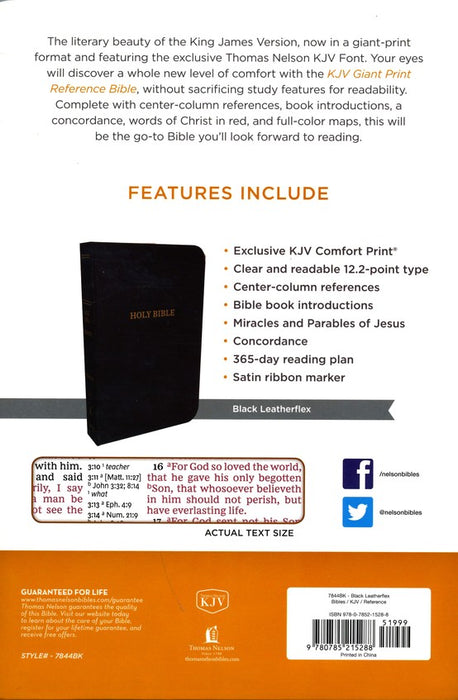 KJV Giant Print Center Column Reference Bible - Black Leatherflex