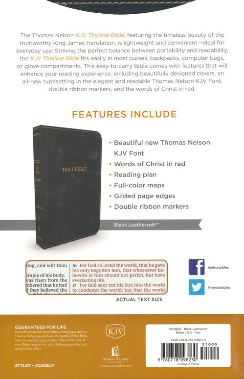 KJV Thinline Bible Black Leathersoft