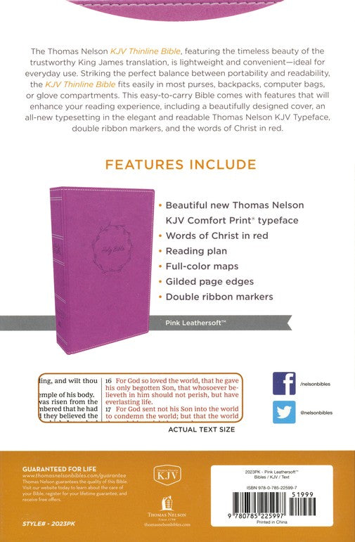 KJV Thinline Bible Pink Leathersoft