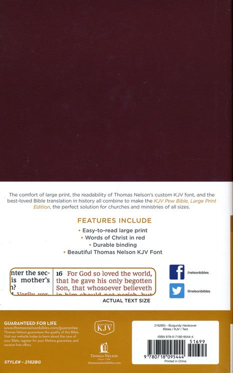 KJV Large Print Pew Bible, Comfort Print, Burgundy