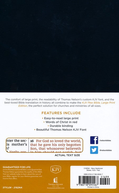 KJV Large Print Pew Bible, Comfort Print, Navy