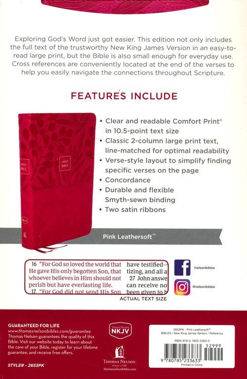 NKJV Personal Size Large Print End-of-Verse Reference Bible, Pink Leathersoft