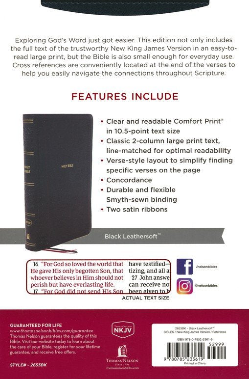 NKJV Personal Size Large Print End-of-Verse Reference Bible, Black Leathersoft
