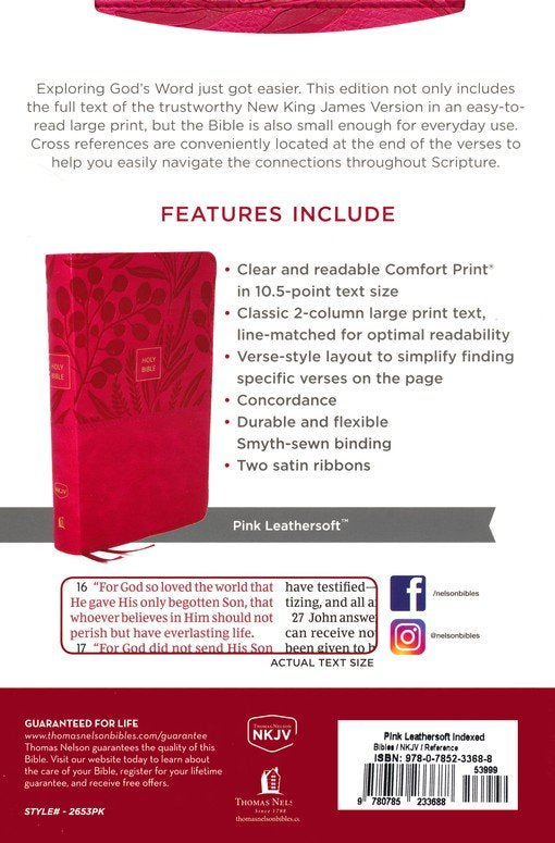 NKJV Personal Size Large Print End-of-Verse Reference Bible, Pink Leathersoft, Indexed