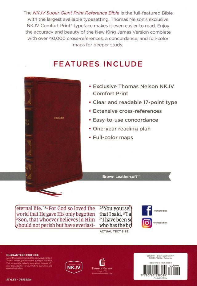 NKJV Super Giant Print Reference Bible, Brown Leathersoft