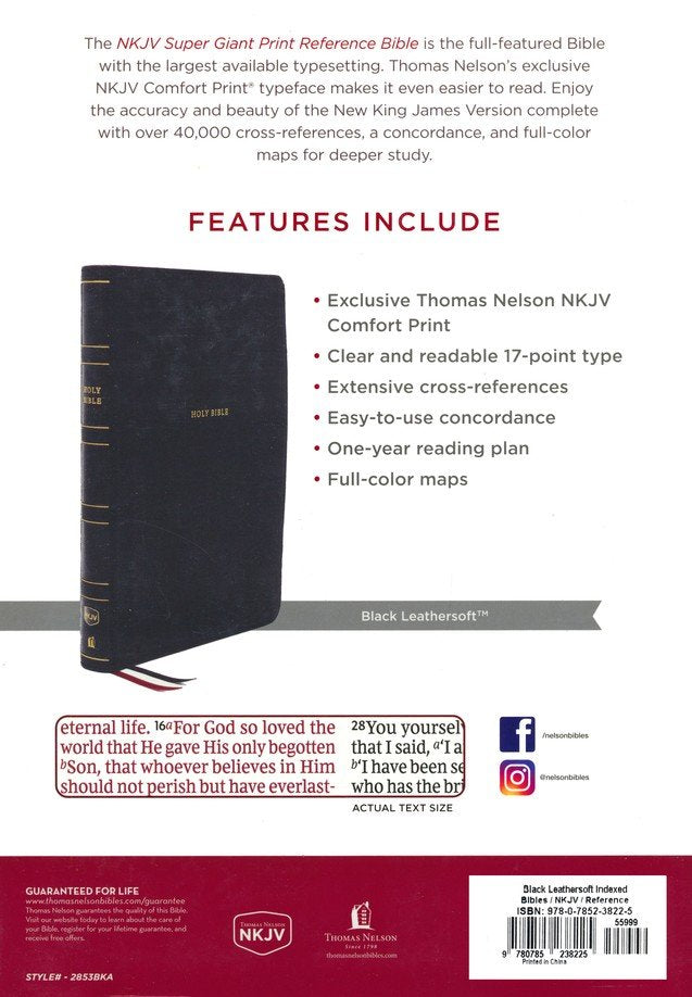 NKJV Super Giant Print Reference Bible, Black Leathersoft Indexed