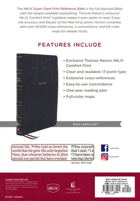 NKJV Super Giant Print Reference Bible, Black Leathersoft Indexed