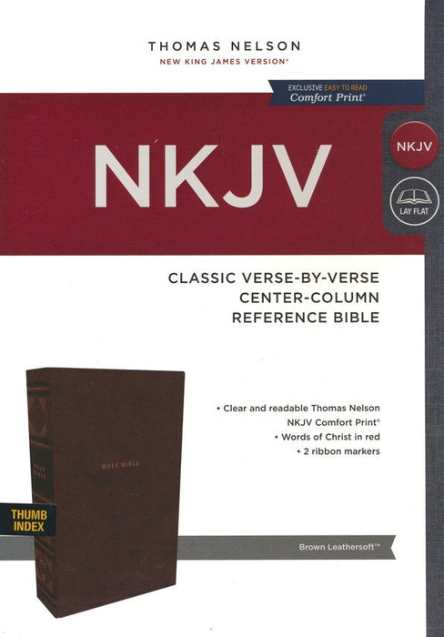 NKJV Classic Verse-by-Verse Center Column Reference Bible Brown Leathersoft Indexed