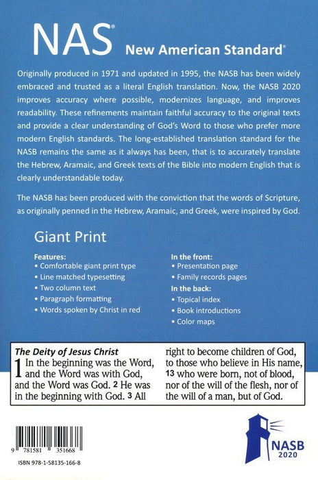 NASB 2020 Giant Print Bible Blue Leathertex