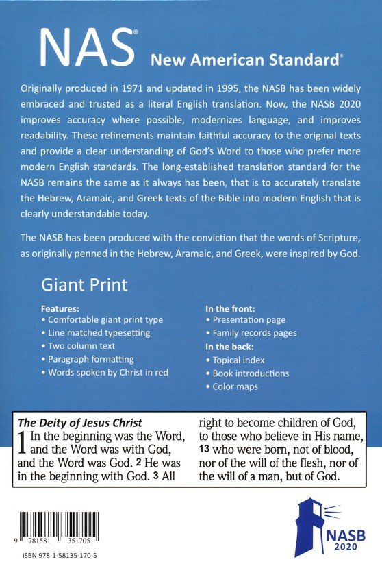 NASB 2020 Giant Print Bible Brown Leathertex