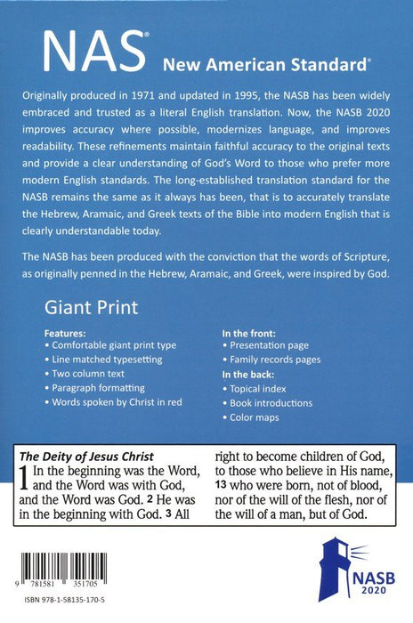 NASB 2020 Giant Print Bible Brown Leathertex