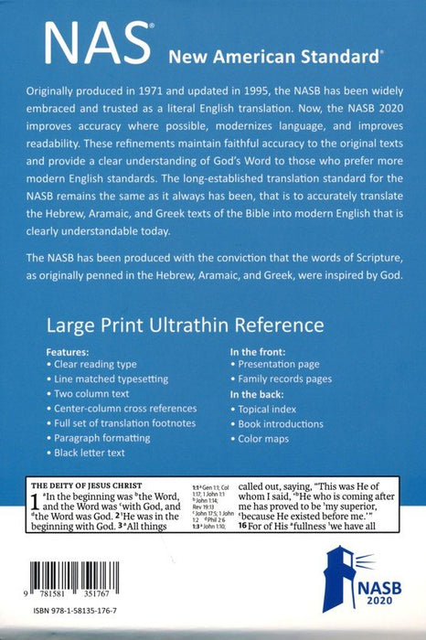 NASB 2020 Large Print Ultrathin Reference Bible Brown Leathertex