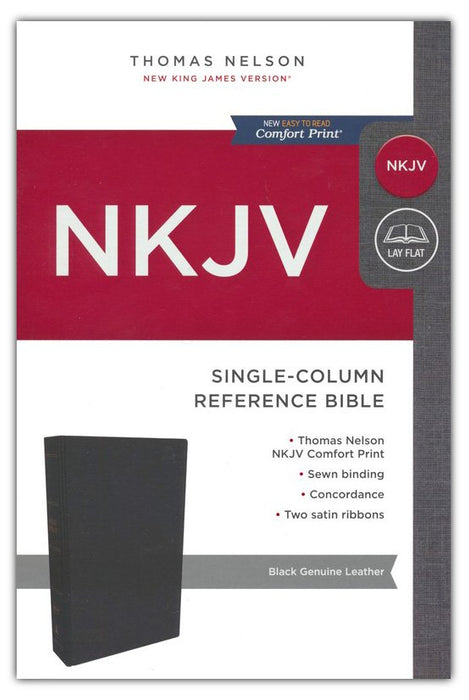 NKJV Single Column Reference Bible Black Genuine Leather
