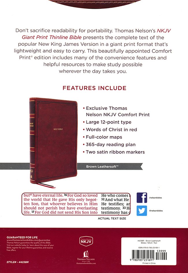 NKJV Giant Print Thinline Bible Brown Leathersoft