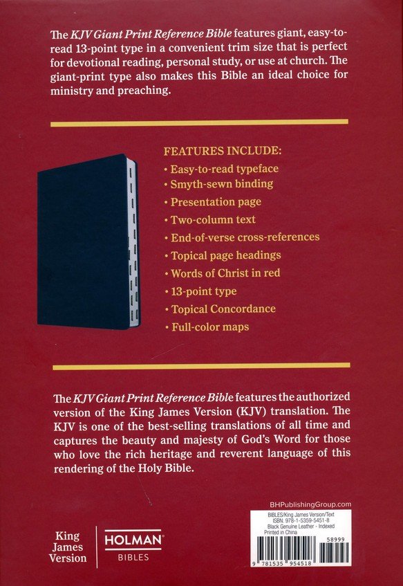 KJV Giant Print Reference Bible Black Genuine Leather Indexed