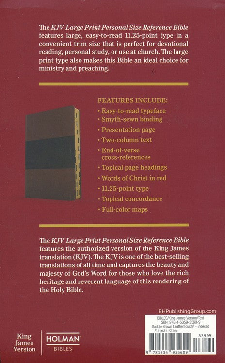KJV Large Print Personal Size Reference Bible, Saddle Brown LeatherTouch Indexed