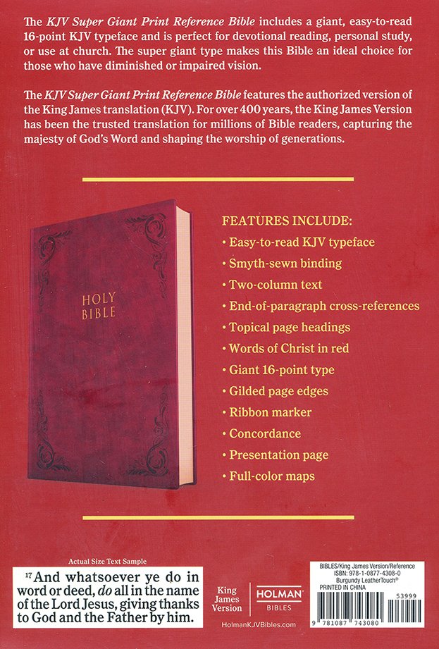 KJV Super Giant Print Reference Bible, Burgundy LeatherTouch