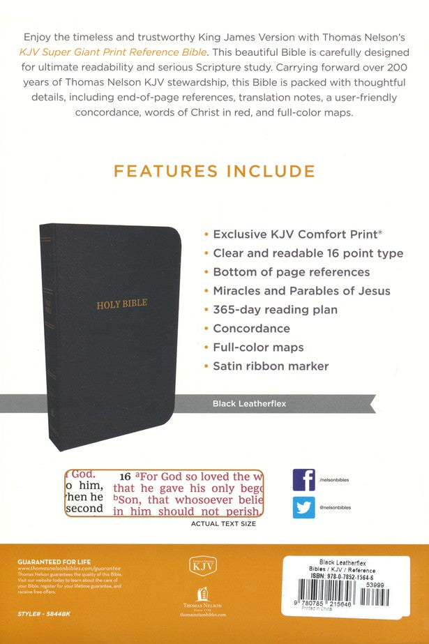 KJV Super Giant Print Reference Bible Black Leatherflex, Indexed