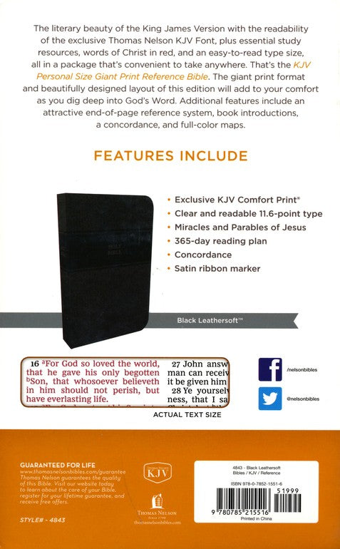 KJV Personal Size Giant Print Reference Bible - Black Leather Soft