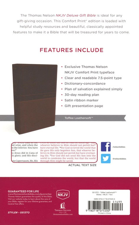 NKJV Deluxe Gift Bible Brown/Toffee LeatherSoft