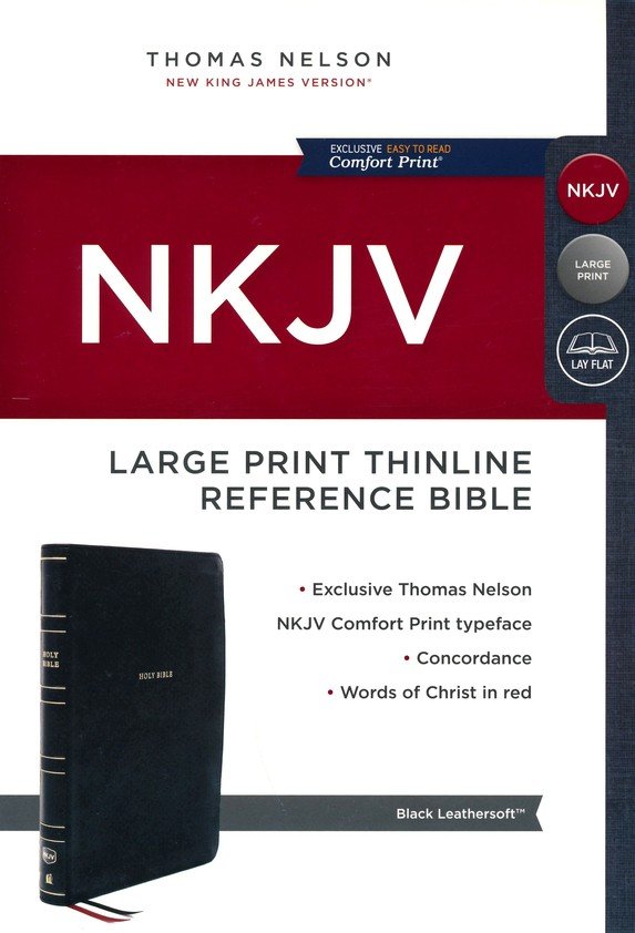 NKJV Large Print Thinline Reference Bible Black LeatherSoft