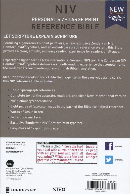 NIV Personal Size Large Print Reference Bible Brown/Tan Leathersoft