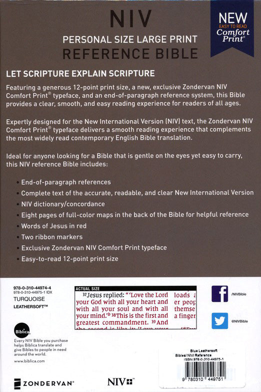 NIV Personal Size Large Print Reference Bible Leathersoft, Turquoise Indexed