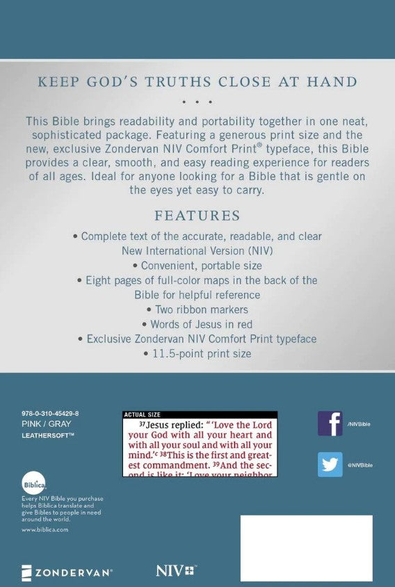 NIV Personal Size Large Print Bible Leathersoft Pink/Gray