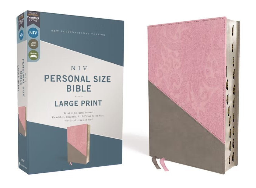 NIV Personal Size Large Print Bible Leathersoft Pink/Gray, Indexed
