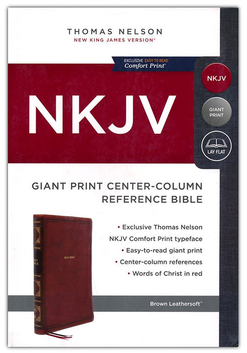 NKJV Giant Print Center-Column Reference Bible Brown Leathersoft