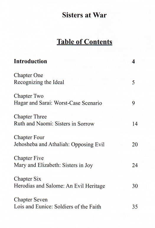 Sisters At War Table of Contents
