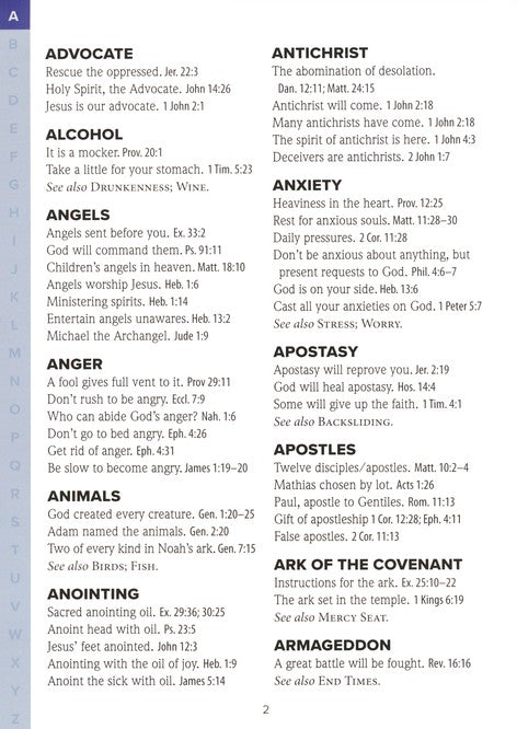 Topical Bible Index, Bible Insert