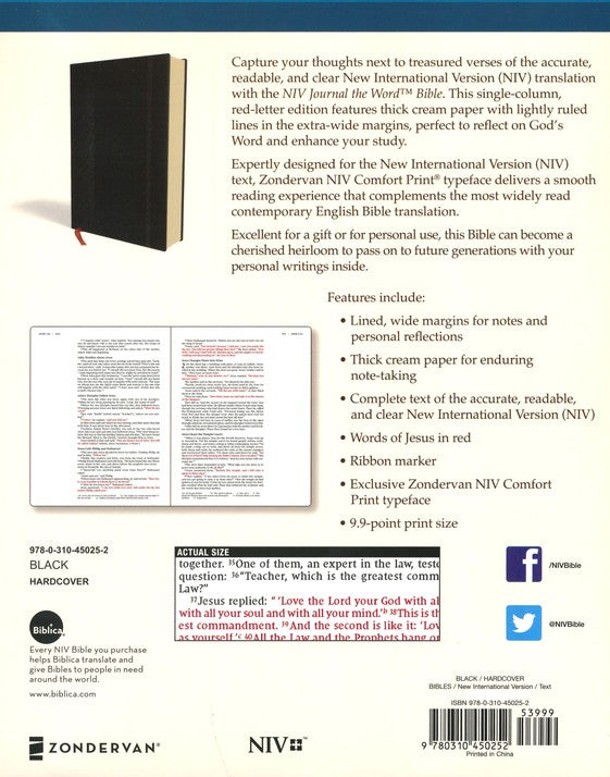NIV Journal the Word Bible Black Hardback