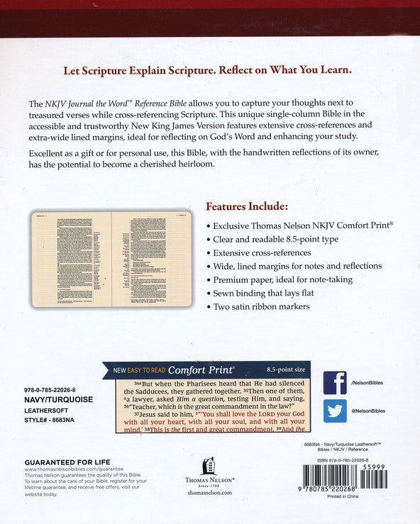 NKJV Journal the Word Reference Bible Navy/Turquoise Leathersoft