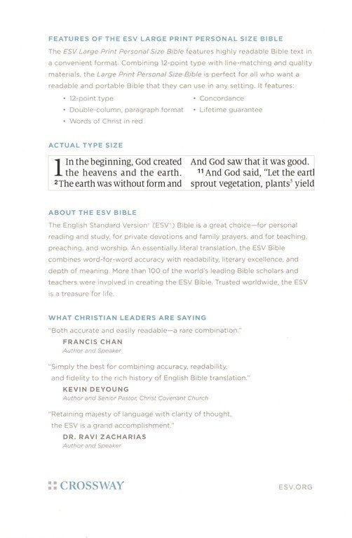 ESV Large Print Personal Size Bible TruTone, Forest/Tan (top)