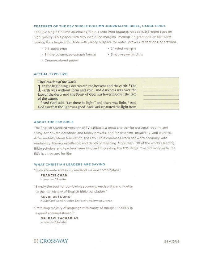 ESV Single Column Journaling Bible, Large Print, Burgundy/Red TruTone